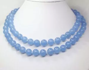 Fashion 6/8/10/12mm Round Blue Chalcedony Gemstone Beads Necklaces Long 18-48'' - Picture 1 of 7