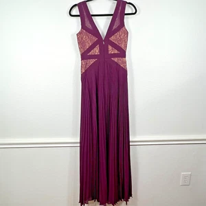 BCBGMax Azria Dress Women's 0 Deep Port Evonne Pleated Gown With Lace Cut Outs - Picture 1 of 16