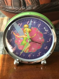 Disney's Tinkerbell Retro Style Round Metal Case Glass Lens Alarm Clock Vintage - Picture 1 of 9