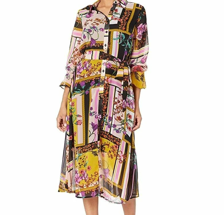 Vestido Camisa Midi Feminino Eci Estampado Preto Botão Frontal Cintura Laço Tamanho 12 $200 - Imagem 1 de 1