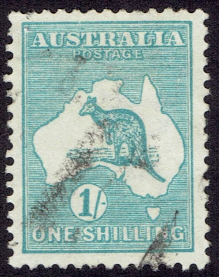 AUSTRALIA - 1916 - KANGAROO & MAP 1sh Bl Grn - Sc #51 - Used VF - Image 1 of 2
