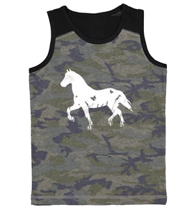 Horse Silhouette With Butterflies - Animal Lover Youth Contrast Tank Top - Picture 1 of 7