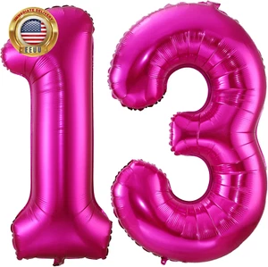 Hot Pink 13 Balloon Numbers, 40 Inch 13Th or 31St Birthday Balloon Foil Mylar Nu - Picture 1 of 6