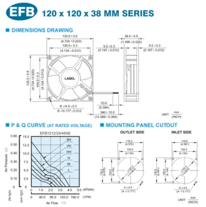 Delta Brushless Fan, 12VDC 120 x 120 x 38 MM , Model EFB1212LF (New) - Picture 1 of 6