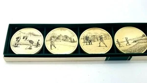 VTG Barlow Scrimshaw Coasters Golf Theme Boxed Set of 4 Made in USA Fathers Day - Picture 1 of 7