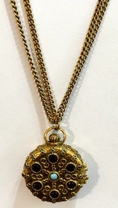 Vintage Goldette NY Victorian Revival Two Side Locket Pendant Gold Tone Necklace - Picture 1 of 7