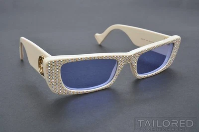 NEW - GUCCI GG0516S White Crystal Embellished Rectangle Sunglasses w/ Case - Image 1 of 4