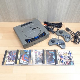SEGA SATURN Console bundle with 2 controllers & 5 Games Japanese Gray tested