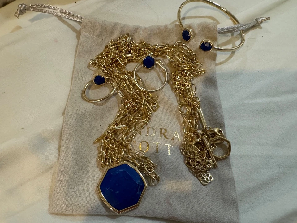 NUEVO Juego de collar/pendientes/pulsera cobalto Kendra Scott Davis dorado multihilo Foto 1 de 4