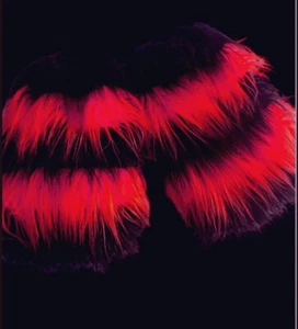 Rot Schwarz Fell Stulpen Flauschig Beinwärmer Damen Halloween Kostüm Weihnachten - Bild 1 von 1