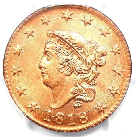 1818 Coronet Matron Large Cent 1C Coin Certified PCGS Uncirculated Detail UNC MS Cover