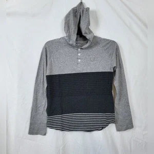 DKNY Boys Gray Black Striped Long Sleeve Hoodie 1/4 Button Shirt Sz M 10/12 - Picture 1 of 7