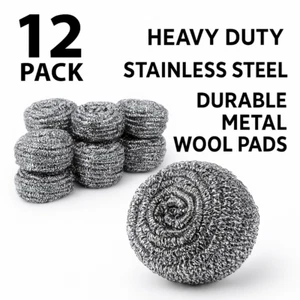 12Pack Heavy Duty Stainless Steel Scrubber -Durable Metal Wool Pads for Cleaning - Picture 1 of 16