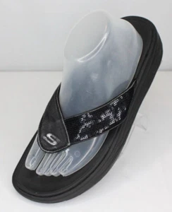 Skechers Tone Ups Flip Flop Thong Sandals Women's 10 Black Fabric Sequin Comfort - Picture 1 of 15