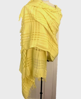 Xale/envoltório grande amarelo limão tecido aberto 100% algodão DHARMA com franja 75 x 35 - Imagem 1 de 4