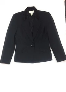 Blazer donna casual angolare taglia 6 nero stampa leopardata lana carriera giacca lavoro vintage - Foto 1 di 7