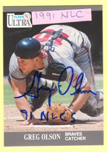 Autographed  Greg Olson "1991 NLCS" added Braves 1991 Ultra Fleer #9