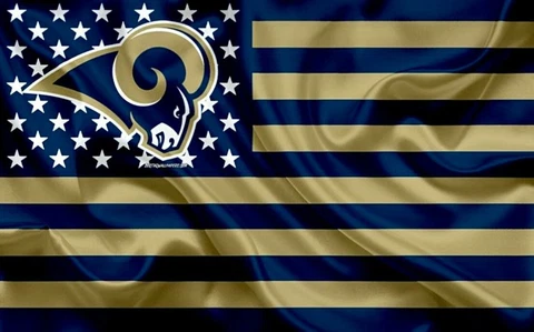 (2) Los Angeles Rams Wavy Stars & Stripes Flag Vinyl Stickers 5x3.15 Decal Cover