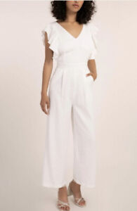 Frnch Maily White Sleeveless ruffled White Jumpsuit Size L NEW $175