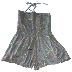 Flowers By Zoe Girls Smocked Halter Tie Neon Splatter Paint Romper 6x - Picture 1 of 4