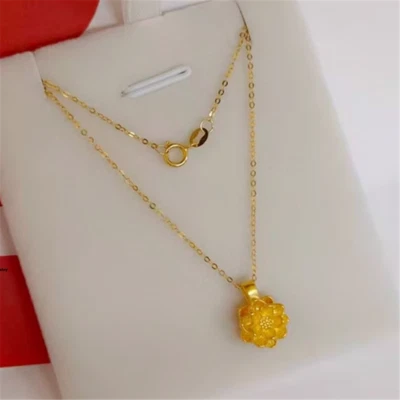  Colgante de loto de oro amarillo puro 999 de 24 quilates con collar de eslabones O de 18 quilates de 17,9 pulgadas L Foto 1 de 4