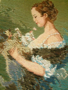 Elegant Lady with Little Monkey Completed TRAMME Needlepoint Canvas - Picture 1 of 4