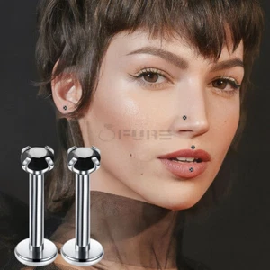 Black Onyx CZ Stone 3MM Round Internally Threaded Nose Ear Lip Bar Stud Piercing