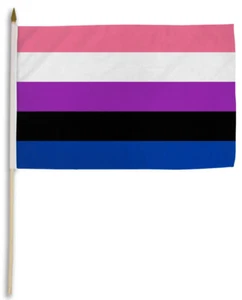 Genderfluid Pride LGBTQ 12x18 12"x18" Stick Flag 24" Wood Staff - Picture 1 of 1