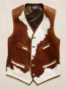 Genuine Cowhide Leather Vest - Natural Cow Skin Pattern Hair On Leather Vest - Picture 1 of 5