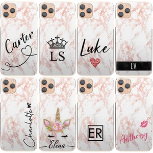 Personalised Initial Phone Case For iPhone XR/XS/Pro/Max Pink Marble Hard Cover - Zdjęcie 1 z 62