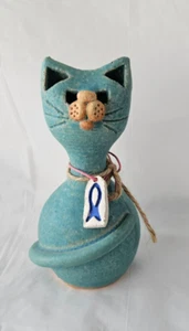 Greek Creative Art Studio Naziara Cat Statue/Votive Signed - Picture 1 of 9