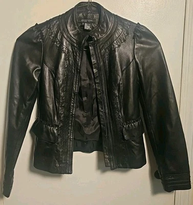 Chaqueta motera de cuero negra para mujer RN# 093698 ETCÉTERA talla 0 Foto 1 de 4