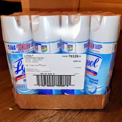 12-Pack Lysol Disinfectant Spray 19oz - Clean Linen Scent - NEW SEALED - Image 1 of 4