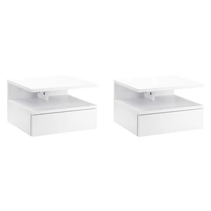 HOMCOM Nightstand Set of 2, Wall Mounted Bedside Cabinet, White - Picture 1 of 11