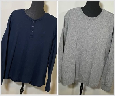American Eagle Standard Fit Men XL Long Sleeve Shirts Gray & Navy Blue Thermal - Image 1 of 4