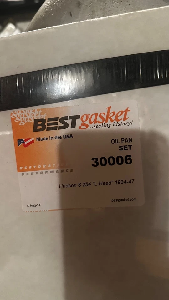 Junta de cárter de aceite, Hudson, 8.254" cabeza L"... 1937-1947 Foto 1 de 1
