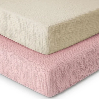 Yoofoss Muslin Crib Sheets for Boys & 2 Pack, Cream&pink  - Imagem 1 de 4