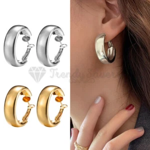 Classic Hypoallergenic Hollow Loop Hoop Silver Gold Creole Stud Fashion Earrings - Picture 1 of 32