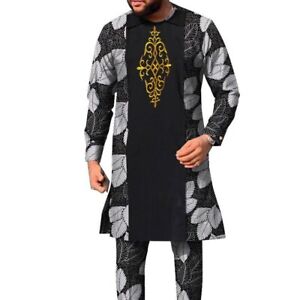 2Pcs Set African Outfits for Men Long Sleeve long Shirt and Pants Men Suits