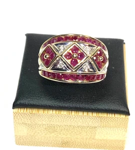 Vintage Signed HN 10k White and Yellow gold Ruby and Diamond Ring Size 8 - Picture 1 of 14
