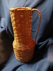 Vintage LG Wicker Floor Vase Urn Jug Handle Boho 20” Tall Rattan Flower Basket