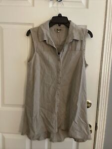 NWT FLAX SMALL NATURAL 100%LINEN BUTTON FRONT COLLARED SLEEVELESS TUNIC TOP $148