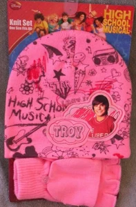 High School Musical HAT and Gloves Set NEW Pink Disney Beanie Hat TROY Zac Efron - Picture 1 of 2