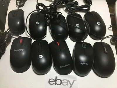 Mixed Lot of 10 Lenovo HP Microsoft Logitech USB Optical Mouse w/ Scroll Wheel  - Image 1 of 2