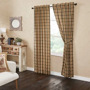 Cider Mill Plaid Panel 84" Log Cabin Lodge Khaki Green Russet VHC Brands Lined - Picture 1 of 8