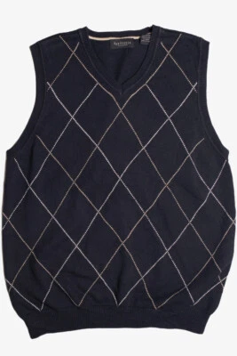 Chaleco Suéter Vintage VanHeusen Argyle Negro Pequeño Tejido Preppy Foto 1 de 2