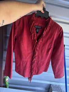 DIALOGUE Washable Leather Fully Lined Jacket w/ Fringe RED sz Medium Rn 109661 - Picture 1 of 4
