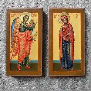 VINTAGE.Original Handmade Orthodox Icons Annunciation of the Blessed Virgin Mary - Picture 1 of 17