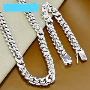 925 Silver Jewelry Sets For Women Men Sideway Necklaces Bracelets Jewelry Gifts - Picture 1 of 6