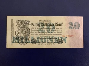1923 GERMAN 20 MILLION MARK BANKNOTE-VERY GOOD - Picture 1 of 4